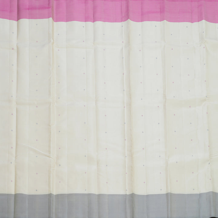 Hayagrivas Handloom Half-White Kanjivaram Silk Saree with Ganga Jamuna Border KBF570G4-2