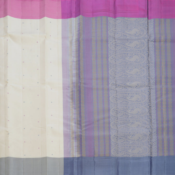 Hayagrivas Handloom Half-White Kanjivaram Silk Saree with Ganga Jamuna Border KBF570G4-2