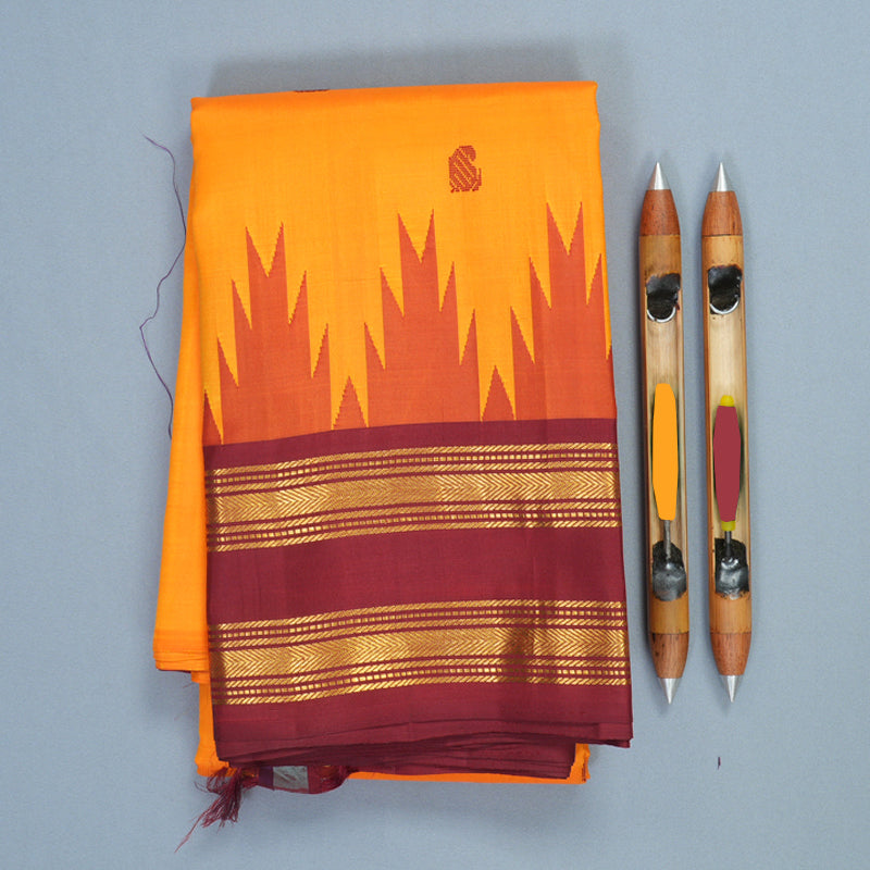 Hayagrivas Mambazham Orange Pure One-sided border Kanjivaram Silk Saree KBF570G6-1