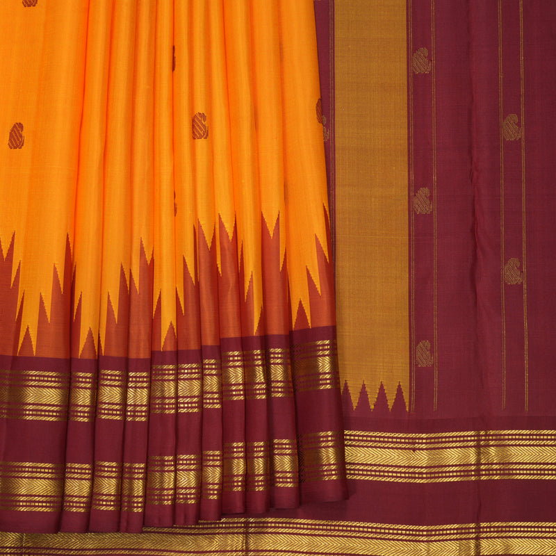 Hayagrivas Mambazham Orange Pure One-sided border Kanjivaram Silk Saree KBF570G6-1
