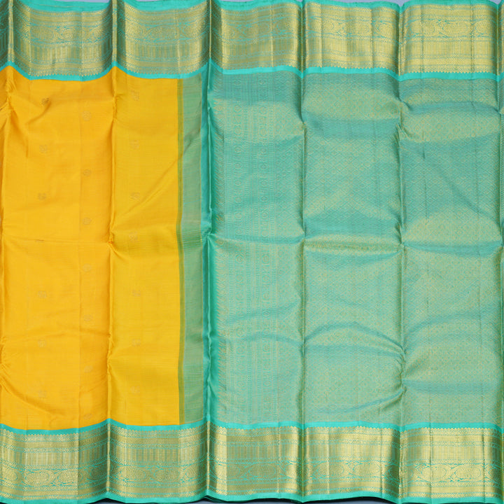 Hayagrivas Handloom Yellow Kanjivaram Silk Saree with Sea Green Border KBF571G10-1