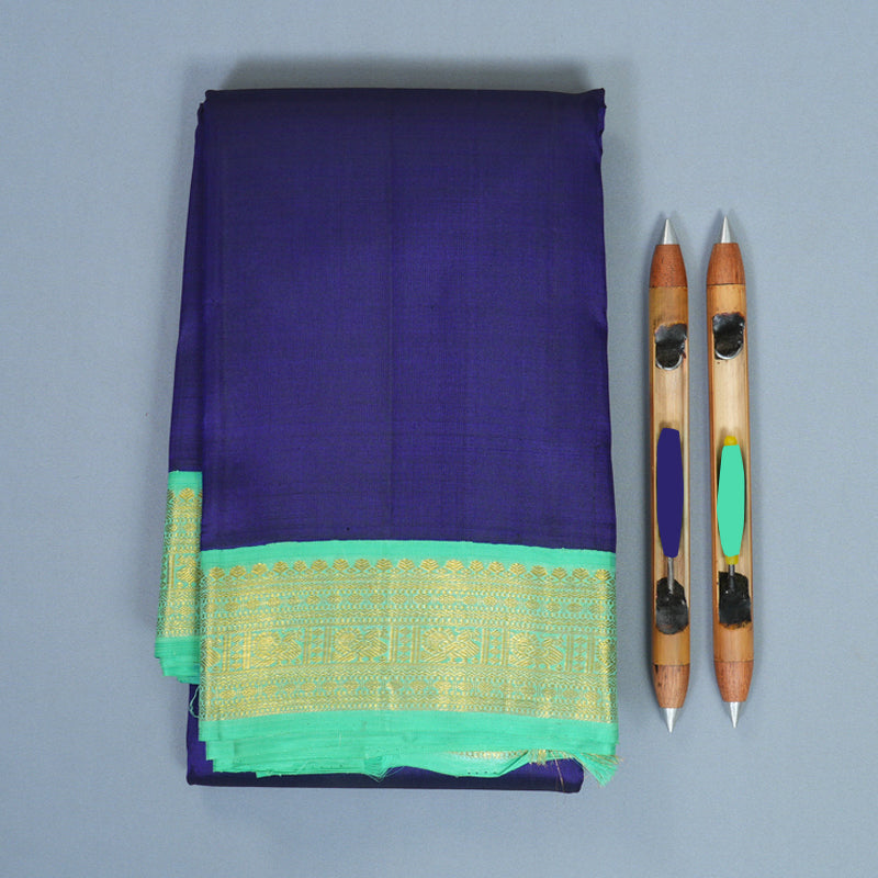 Hayagrivas Handloom MS Blue Kanjivaram Silk Saree with Mint Green Border KBF571G2-3