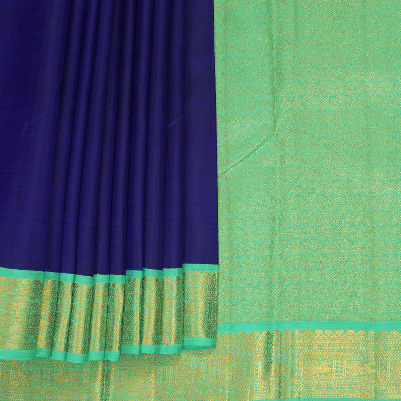 Hayagrivas Handloom MS Blue Kanjivaram Silk Saree with Mint Green Border KBF571G2-3