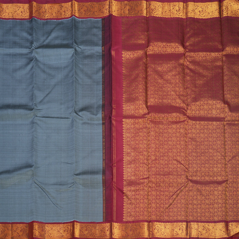 Hayagrivas Handloom Grey Kanjivaram Silk Saree with Maroon Border KBF571G2-5