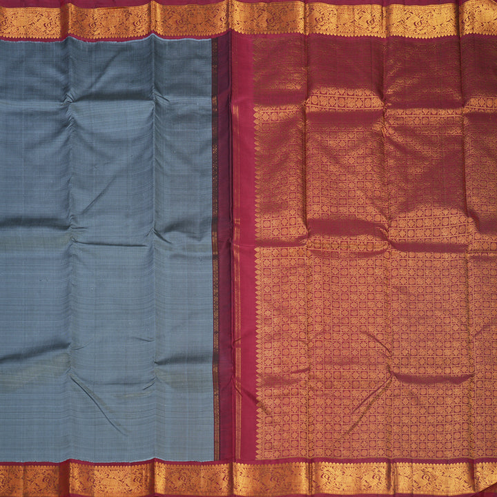 Hayagrivas Handloom Grey Kanjivaram Silk Saree with Maroon Border KBF571G2-5
