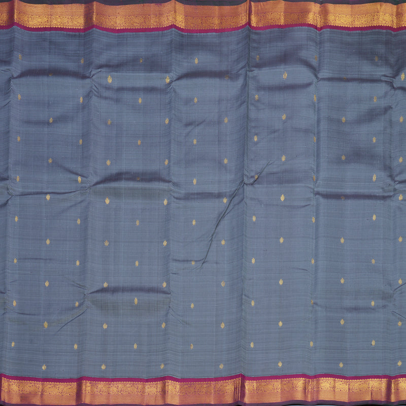 Hayagrivas Handloom Grey Kanjivaram Silk Saree with Burgundy Border KBF571G3-5