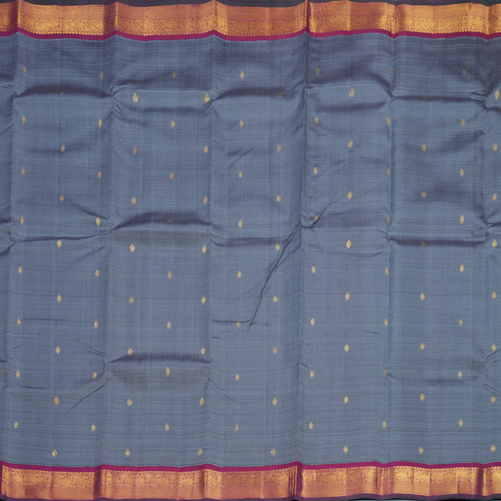 Hayagrivas Handloom Grey Kanjivaram Silk Saree with Burgundy Border KBF571G3-5
