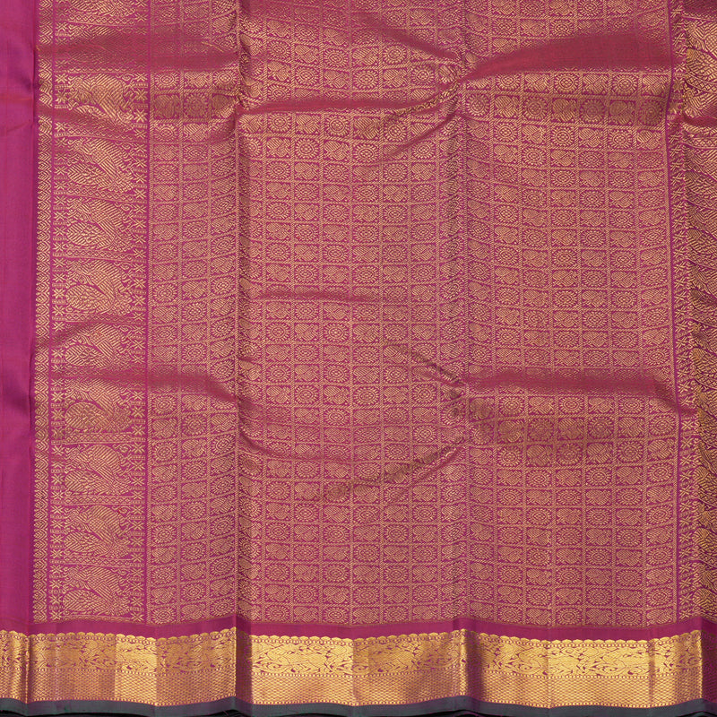 Hayagrivas Handloom Grey Kanjivaram Silk Saree with Burgundy Border KBF571G3-5