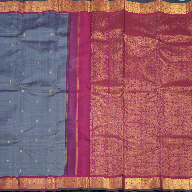 Hayagrivas Handloom Grey Kanjivaram Silk Saree with Burgundy Border KBF571G3-5