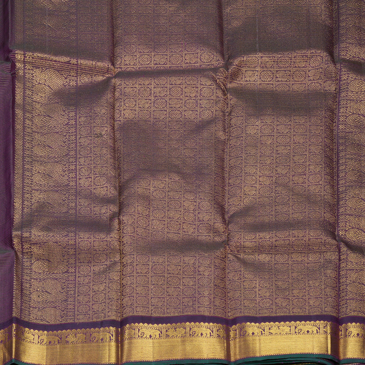 Hayagrivas Handloom Purple Kanjivaram Silk Saree with Bottle Green Selvedge Border KBF571G5-1
