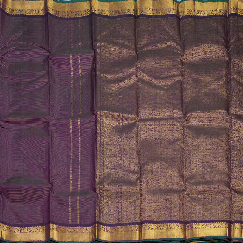 Hayagrivas Handloom Purple Kanjivaram Silk Saree with Bottle Green Selvedge Border KBF571G5-1