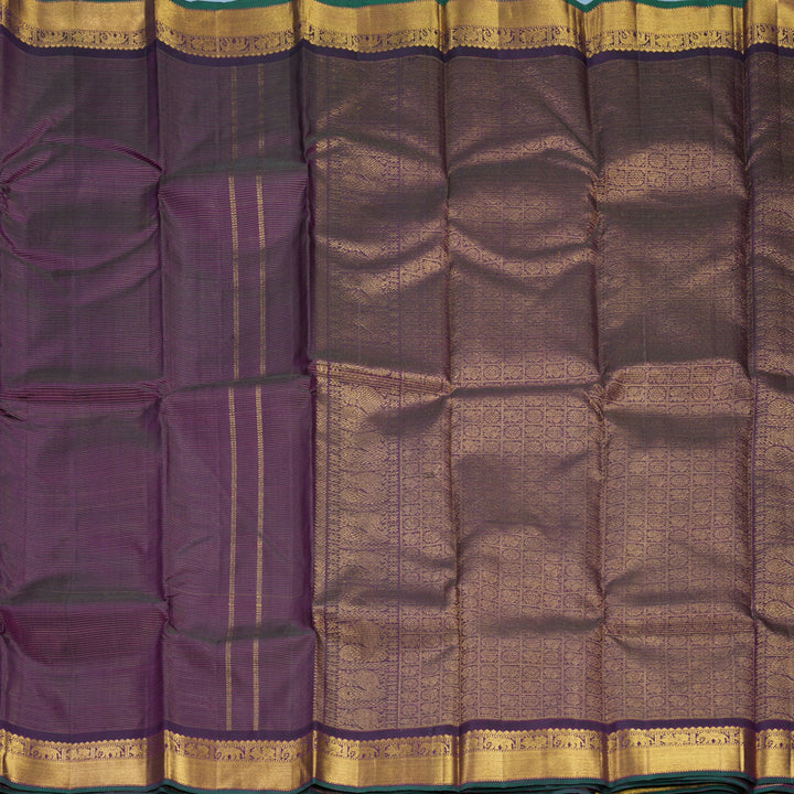 Hayagrivas Handloom Purple Kanjivaram Silk Saree with Bottle Green Selvedge Border KBF571G5-1