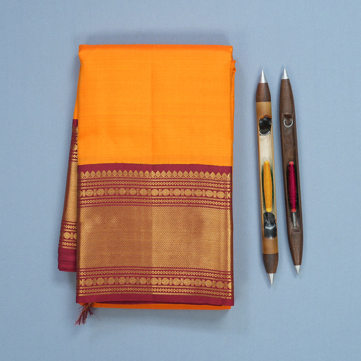 Hayagrivas Handloom Mambazham Orange Kanjivaram Silk Saree with Maroon Border KBF571G8-1