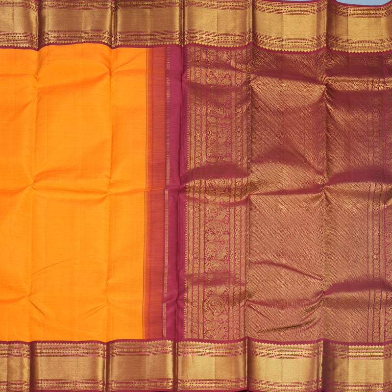Hayagrivas Handloom Mambazham Orange Kanjivaram Silk Saree with Maroon Border KBF571G8-1