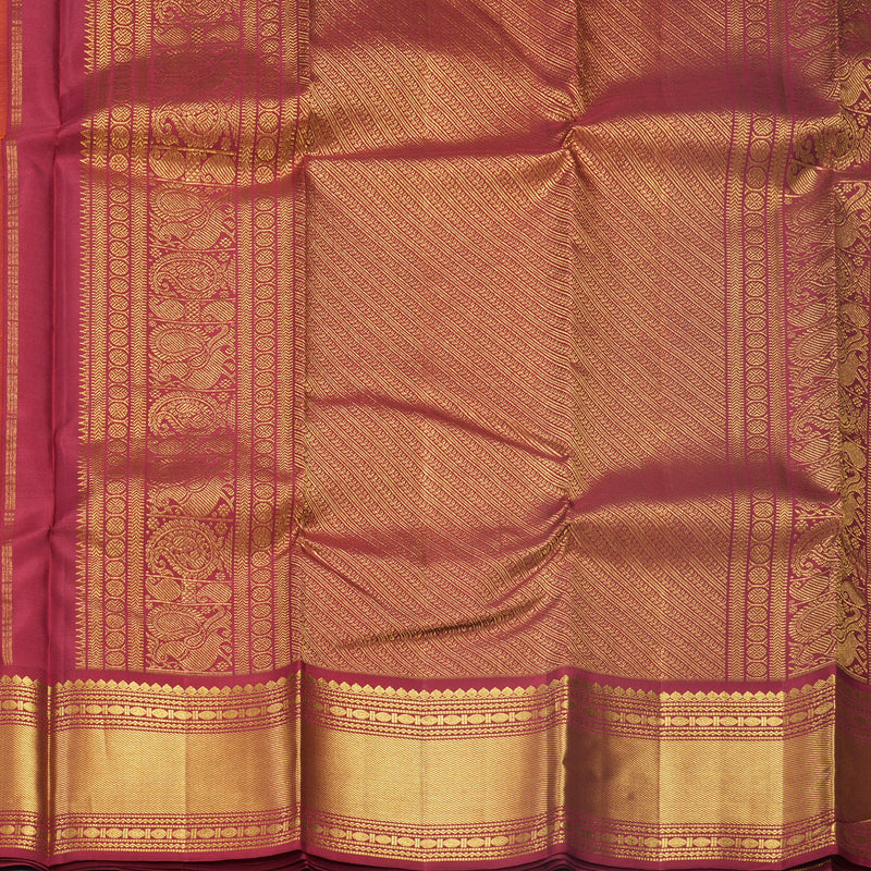 Hayagrivas Handloom Mambazham Orange Kanjivaram Silk Saree with Maroon Border KBF571G8-1
