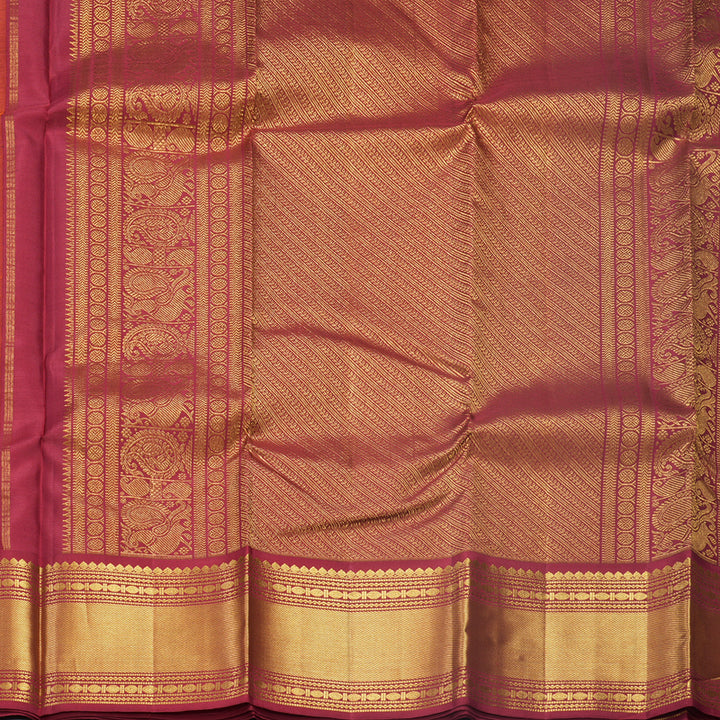 Hayagrivas Handloom Mambazham Orange Kanjivaram Silk Saree with Maroon Border KBF571G8-1