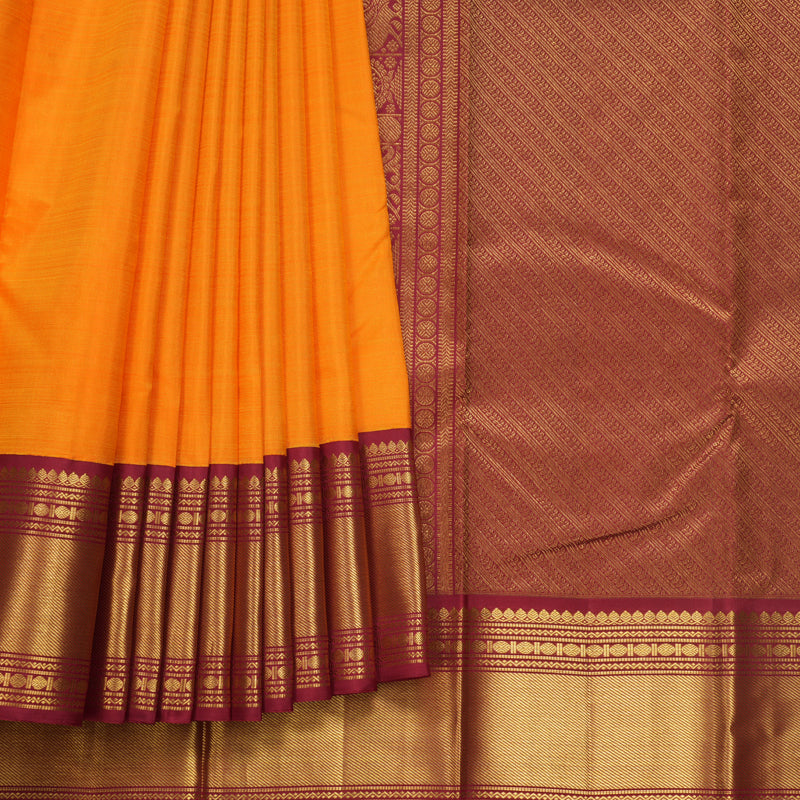 Hayagrivas Handloom Mambazham Orange Kanjivaram Silk Saree with Maroon Border KBF571G8-1