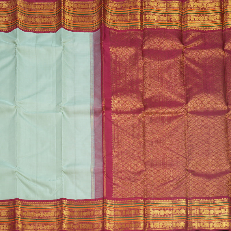 Hayagrivas Handloom Powder Green Kanjivaram Silk Saree with Maroon Border KBF571G8-2