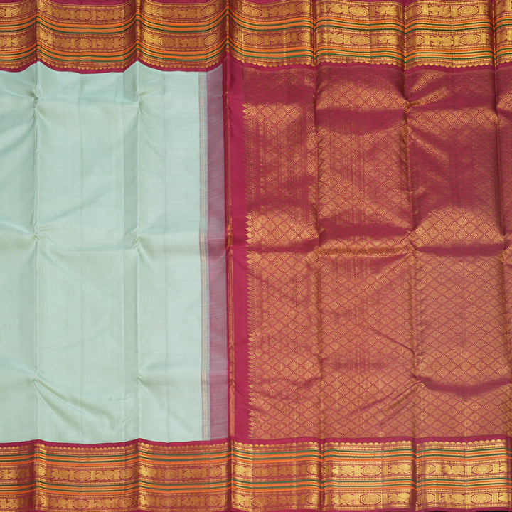 Hayagrivas Handloom Powder Green Kanjivaram Silk Saree with Maroon Border KBF571G8-2