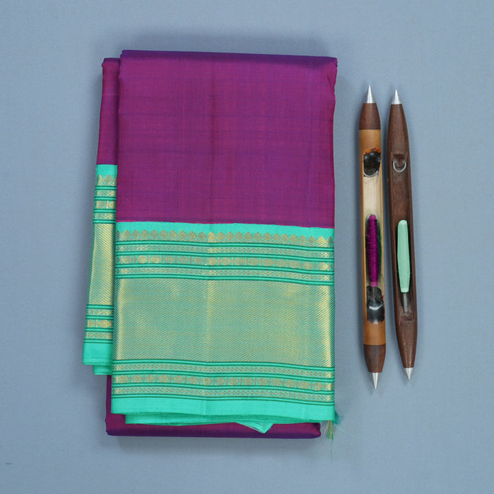 Hayagrivas Handloom Purple Kanjivaram Silk Saree with Sea Blue Border KBF571G8-3