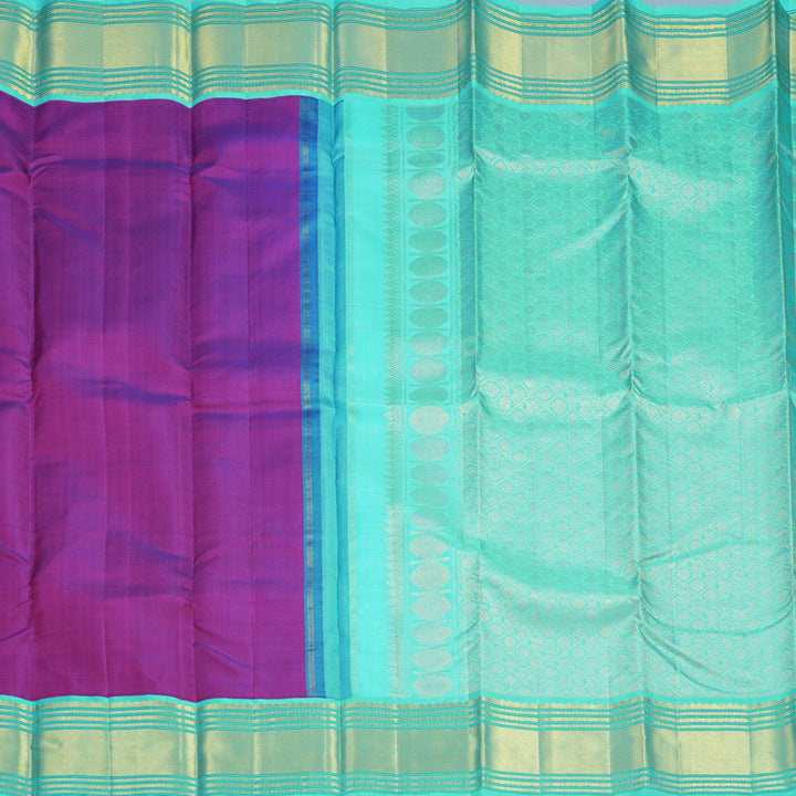 Hayagrivas Handloom Purple Kanjivaram Silk Saree with Sea Blue Border KBF571G8-3