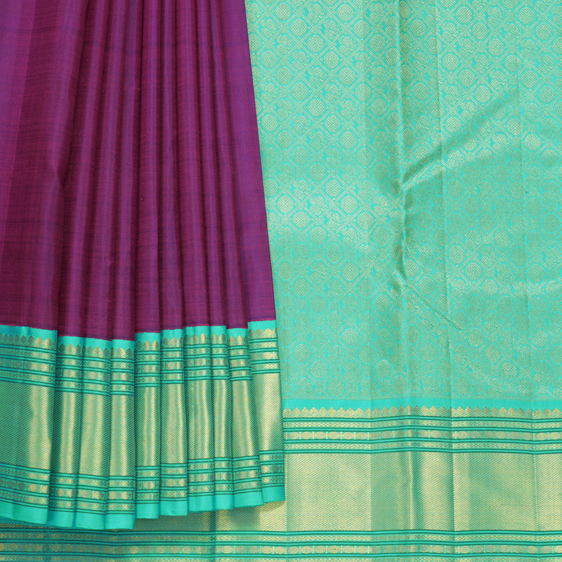 Hayagrivas Handloom Purple Kanjivaram Silk Saree with Sea Blue Border KBF571G8-3