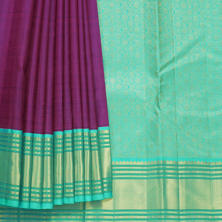 Hayagrivas Handloom Purple Kanjivaram Silk Saree with Sea Blue Border KBF571G8-3