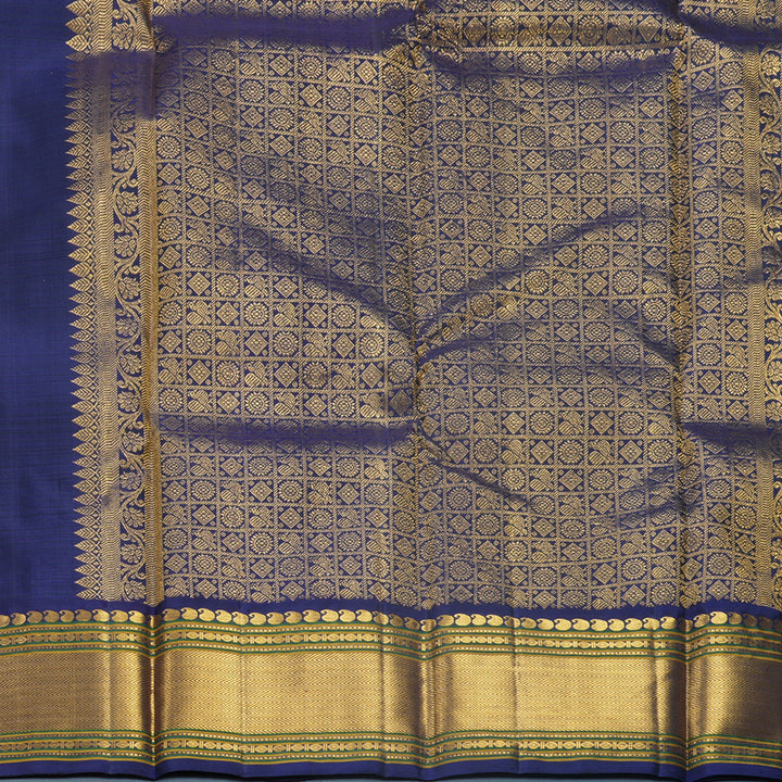 Hayagrivas Handloom Orangish-Pink Kanjivaram Silk Saree with Navy Blue Border KBF571G8-4