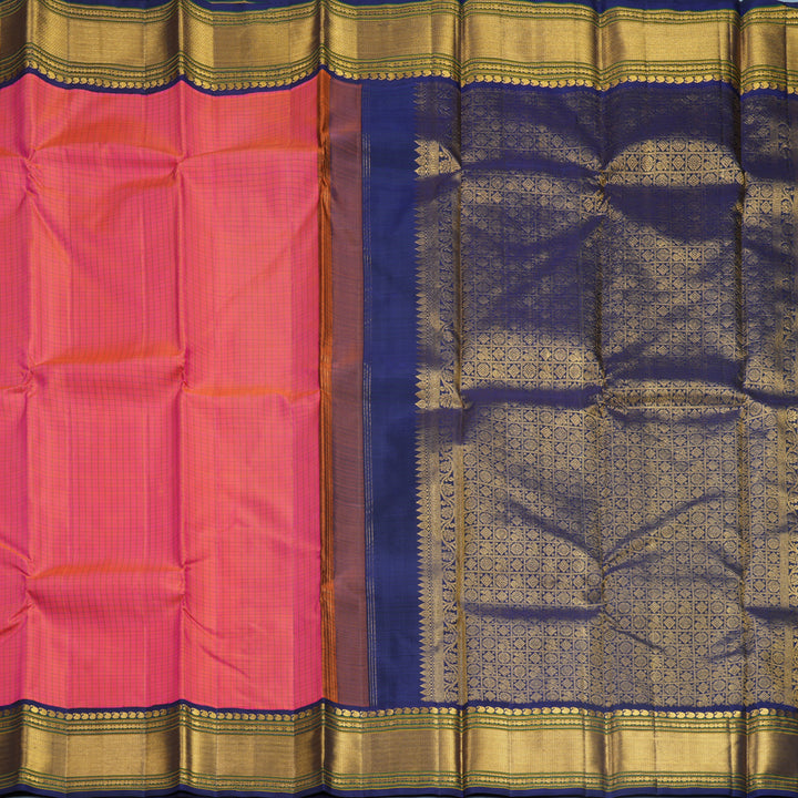 Hayagrivas Handloom Orangish-Pink Kanjivaram Silk Saree with Navy Blue Border KBF571G8-4