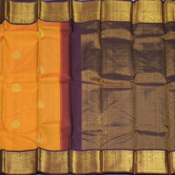 Hayagrivas Handloom Mambazham Orange Kanjivaram Silk Saree with Deep Wine Border KBF571G9-1