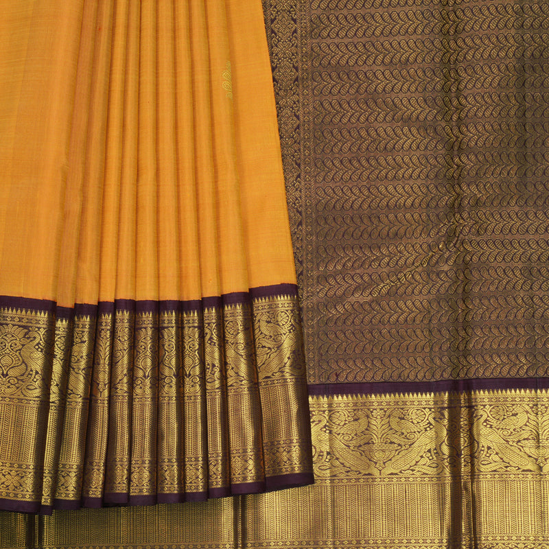 Hayagrivas Handloom Mambazham Orange Kanjivaram Silk Saree with Deep Wine Border KBF571G9-1