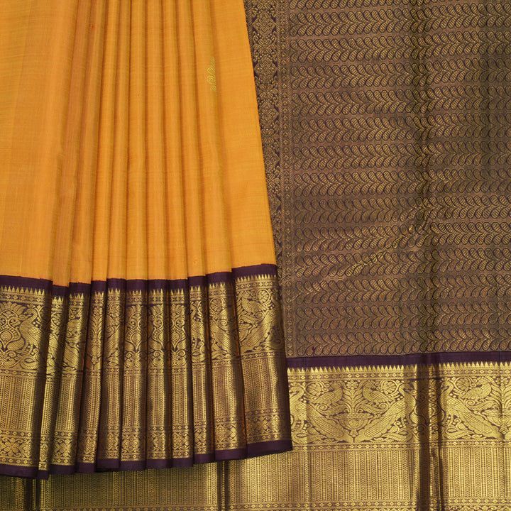 Hayagrivas Handloom Mambazham Orange Kanjivaram Silk Saree with Deep Wine Border KBF571G9-1