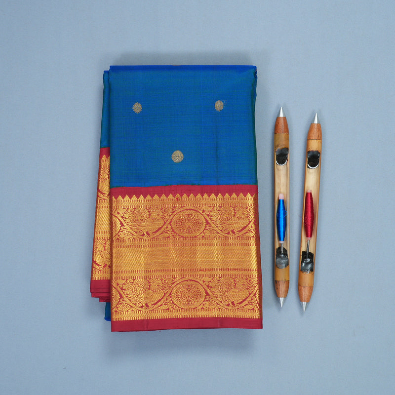 Hayagrivas Handloom Mayilkazhuthu Kanjivaram Silk Saree with Maroon Border KBF571G9-12