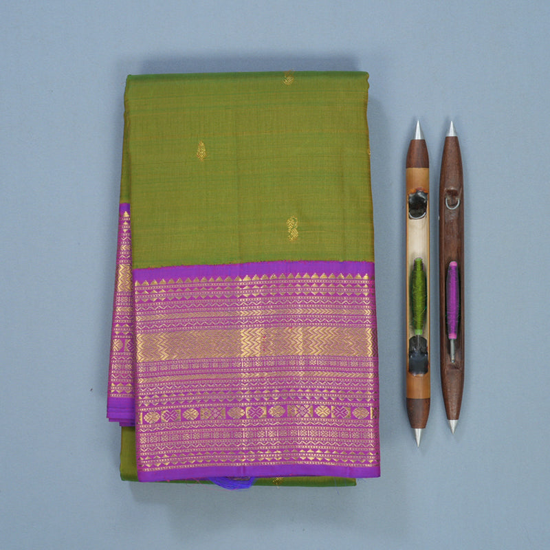 Hayagrivas Handloom Sampanga Green Kanjivaram Silk Saree with Purple Border KBF571G9-15