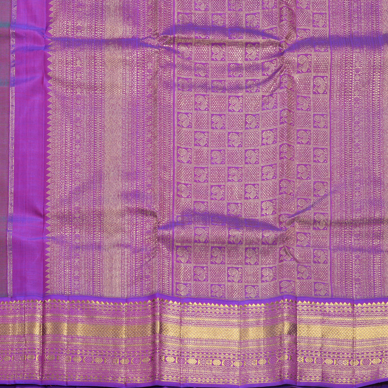Hayagrivas Handloom Sampanga Green Kanjivaram Silk Saree with Purple Border KBF571G9-15