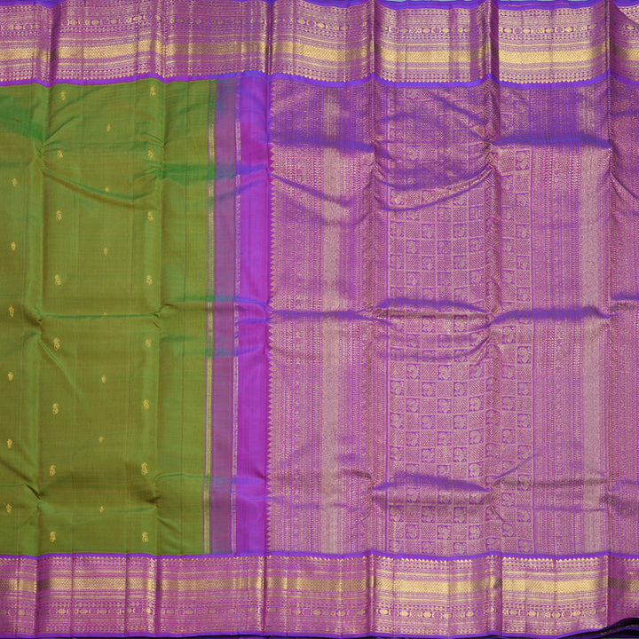 Hayagrivas Handloom Sampanga Green Kanjivaram Silk Saree with Purple Border KBF571G9-15