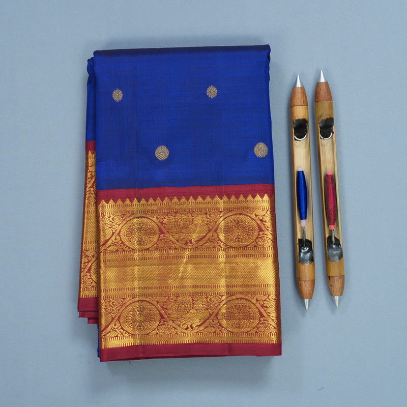 Hayagrivas Handloom MS Blue Kanjivaram Silk Saree with Maroon Border KBF571G9-18