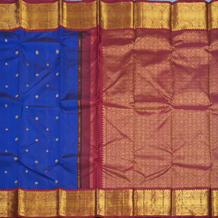 Hayagrivas Handloom MS Blue Kanjivaram Silk Saree with Maroon Border KBF571G9-18