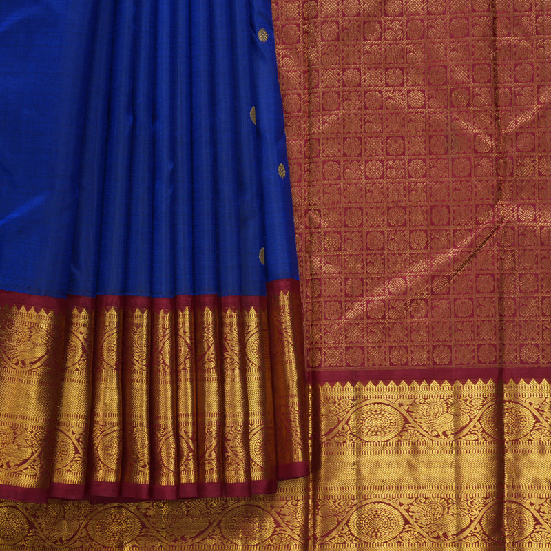 Hayagrivas Handloom MS Blue Kanjivaram Silk Saree with Maroon Border KBF571G9-18