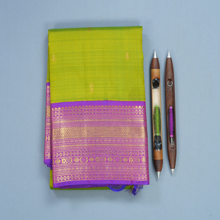 Hayagrivas Handloom Fluorescent Green Kanjivaram Silk Saree with Purple Border KBF571G9-20