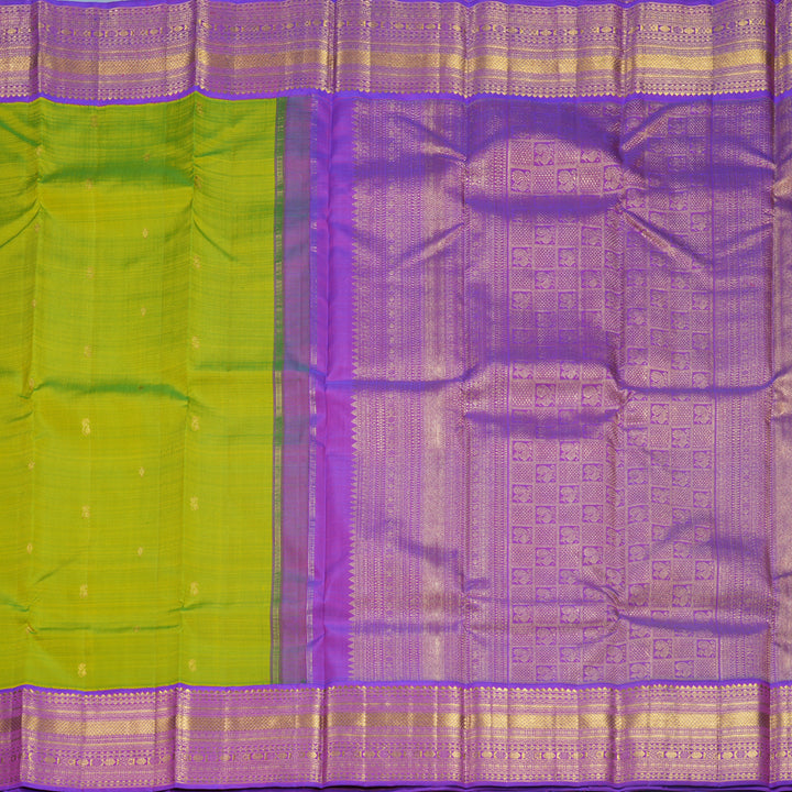 Hayagrivas Handloom Fluorescent Green Kanjivaram Silk Saree with Purple Border KBF571G9-20