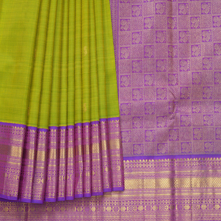 Hayagrivas Handloom Fluorescent Green Kanjivaram Silk Saree with Purple Border KBF571G9-20