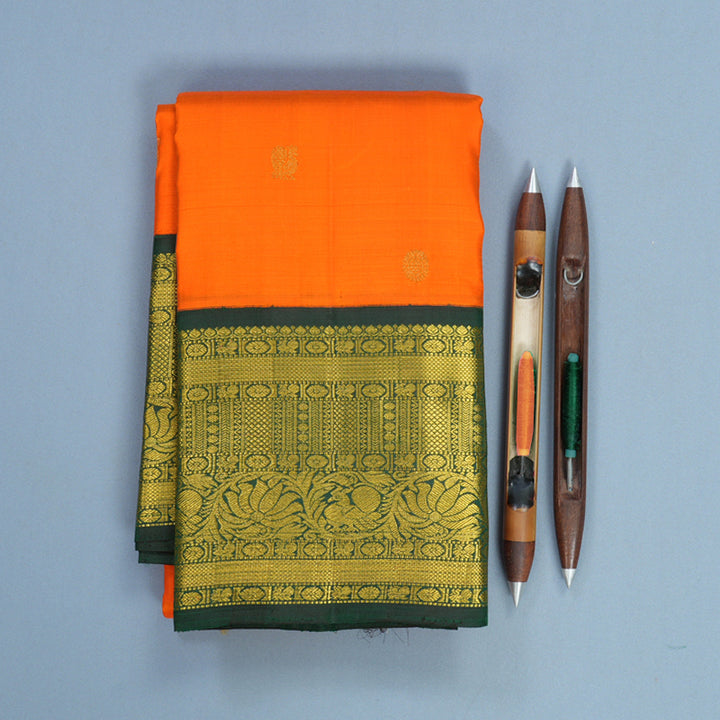 Hayagrivas Handloom Orange Kanjivaram Silk Saree with Karum Pachai Border KBF571G9-4