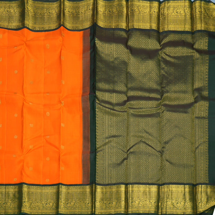 Hayagrivas Handloom Orange Kanjivaram Silk Saree with Karum Pachai Border KBF571G9-4