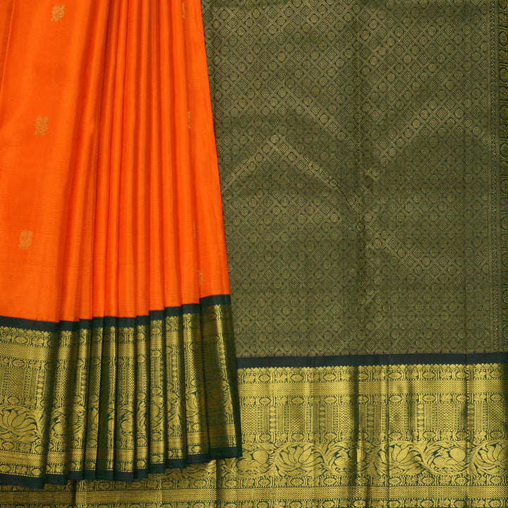 Hayagrivas Handloom Orange Kanjivaram Silk Saree with Karum Pachai Border KBF571G9-4