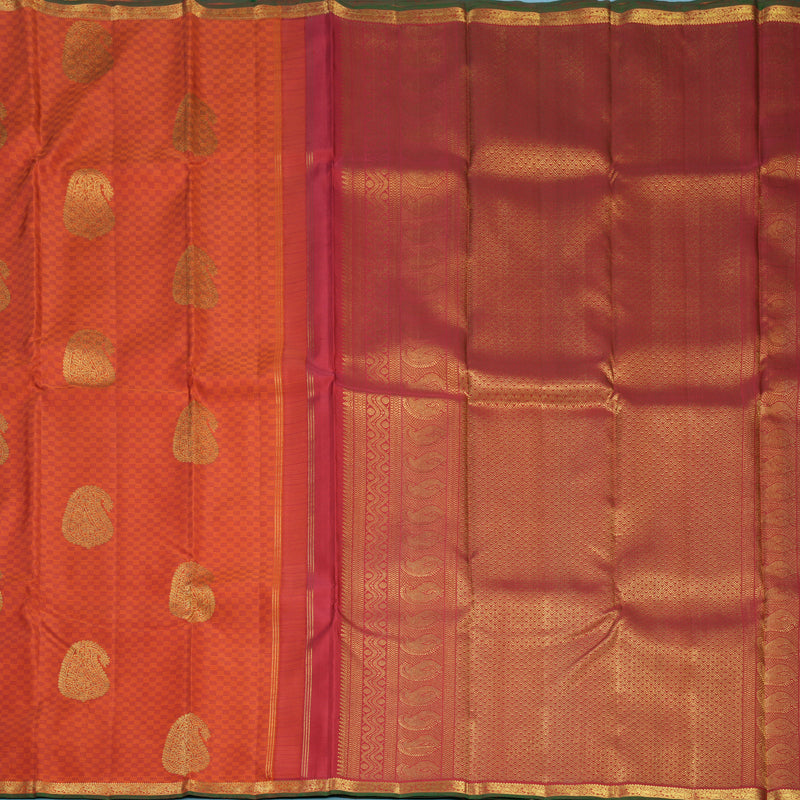 Hayagrivas Handloom Orange Carpet Checks Kanjivaram Silk Saree with Manthalir Selvedge Border KBF572G11-1