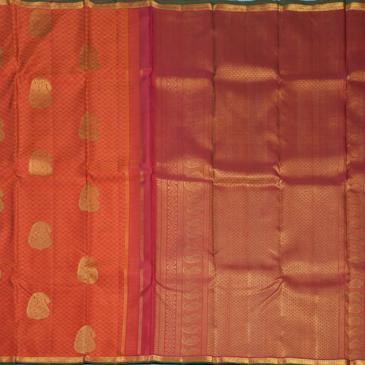 Hayagrivas Handloom Orange Carpet Checks Kanjivaram Silk Saree with Manthalir Selvedge Border KBF572G11-1