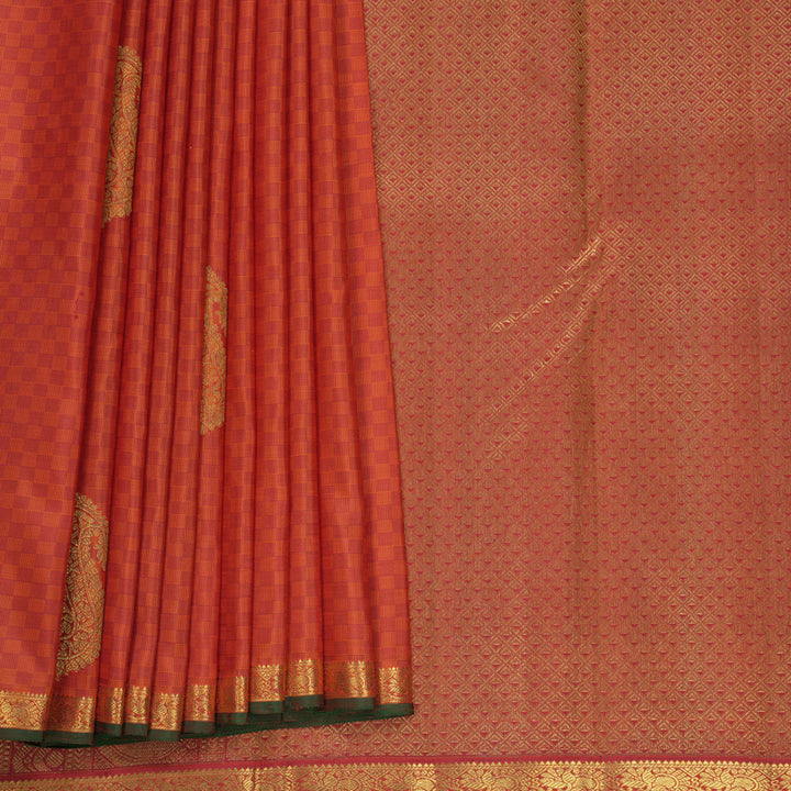 Hayagrivas Handloom Orange Carpet Checks Kanjivaram Silk Saree with Manthalir Selvedge Border KBF572G11-1
