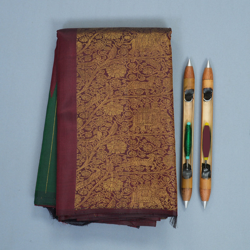 Hayagrivas Handloom Wine Maroon Kanjivaram Silk Saree with Bottle Green Border KBF572G12-1
