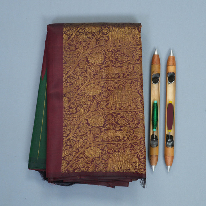 Hayagrivas Handloom Wine Maroon Kanjivaram Silk Saree with Bottle Green Border KBF572G12-1